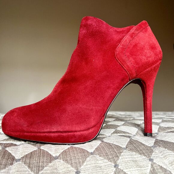 Stuart Weitzman Red Suede Stiletto Heeled  Leather Ankle Boots/Booties Women’s 7 - Picture 1 of 16